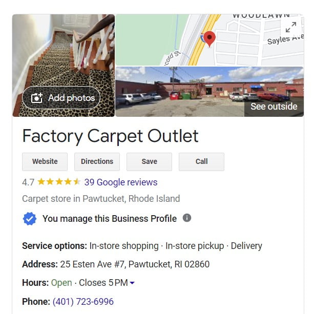 Google my business listing example