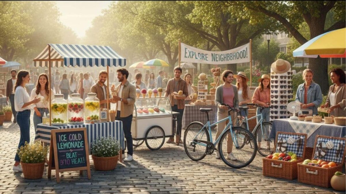 Summertime business ideas like this neighborhood farmers market.
