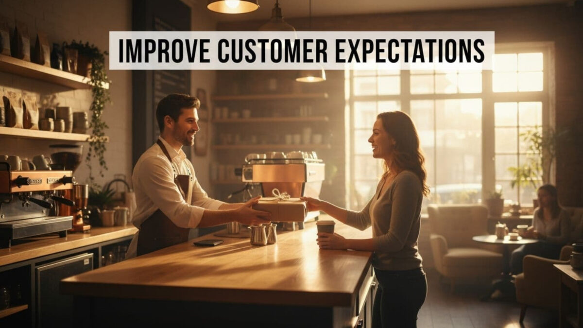 A small business owner showing how to improve customer expectations with a customer.