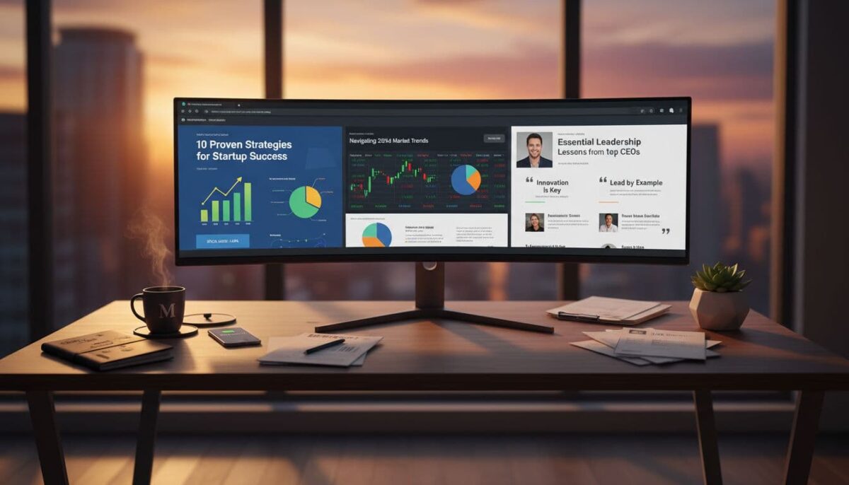 An example of business blogs shown on 3 screens.