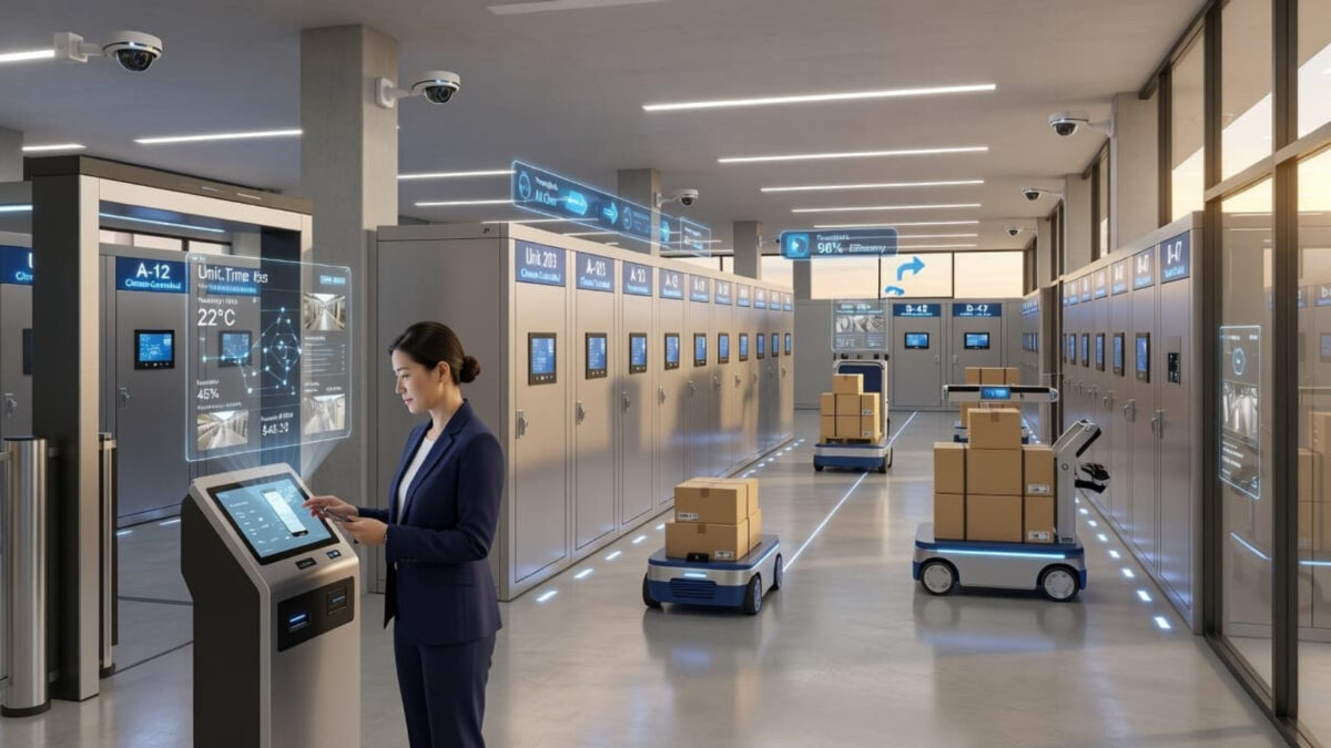 What self storage automation looks like in action with lady at the screen.