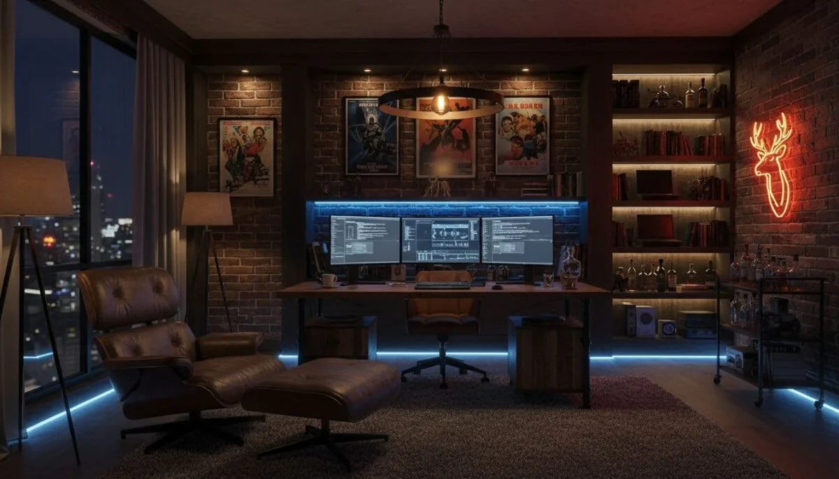 man-cave-office-lighting-setup- lighting for your man cave office