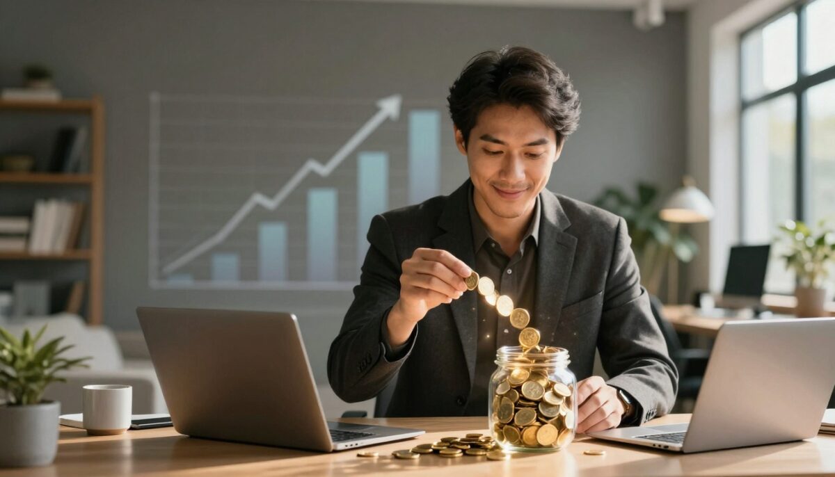 a man saving money in a jar for his variable income retirement