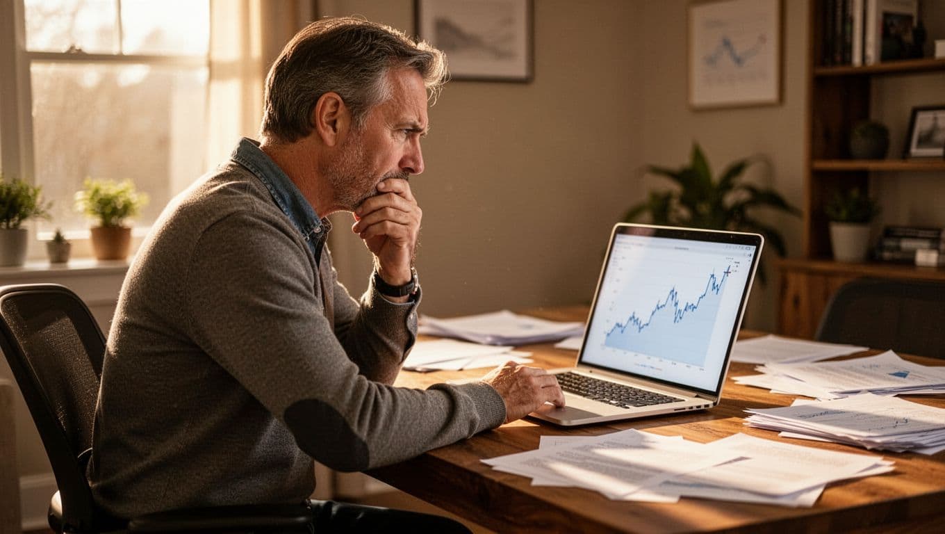 a business owner looking at charts to decide whether to pivot his business