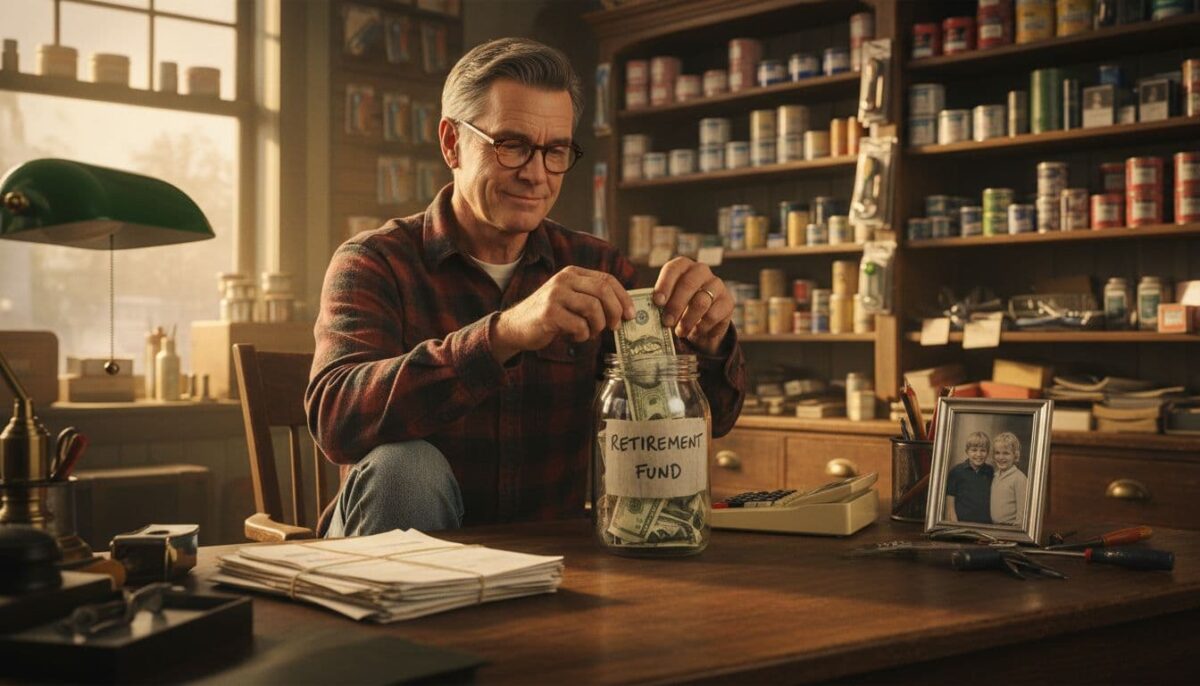 hardware-store-owner-saving-retirement-fund the old fashion way to save for a variable income retirement plan.