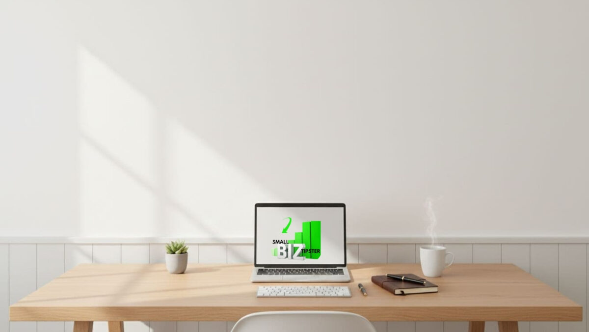 The Small Biz Tipster blog with a laptop and cup of coffee with tips for small business owners,