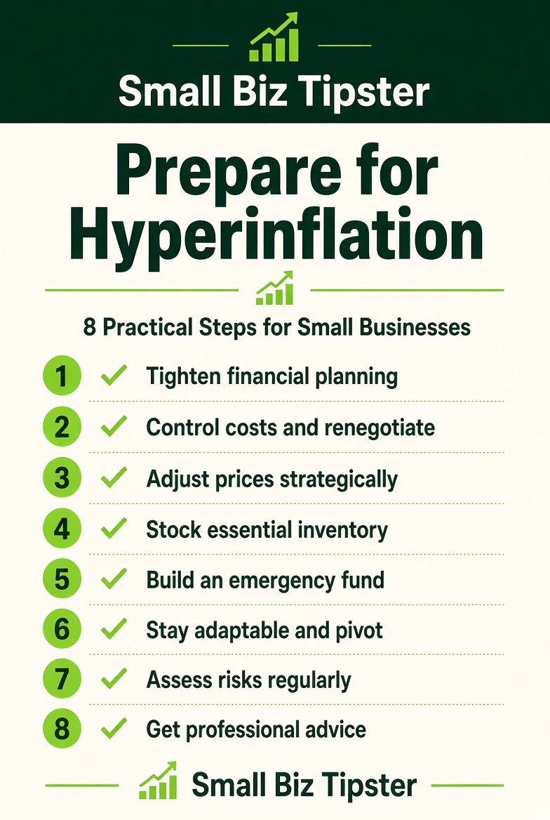 8 practical steps for small businesses to prepare for hyperinflation – checklist from Small Biz Tipster.