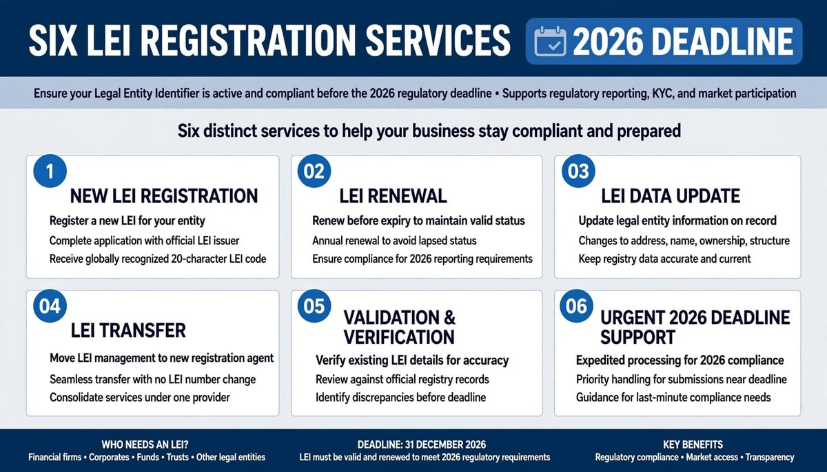 LEI registration deadline for 2026 with 6 services to choose from 